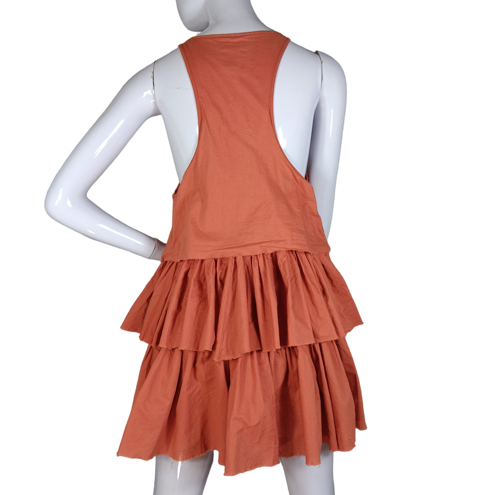 One Teaspoon Mini Dress Size 6 Ruffled Raw Hems Racer Back Rusty Orange - Picture 7 of 12